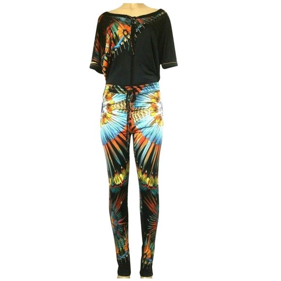 Jean Paul Gaultier Novelty Feather Print Jumpsuit Drawstring Multi Color… - Picture 1 of 10